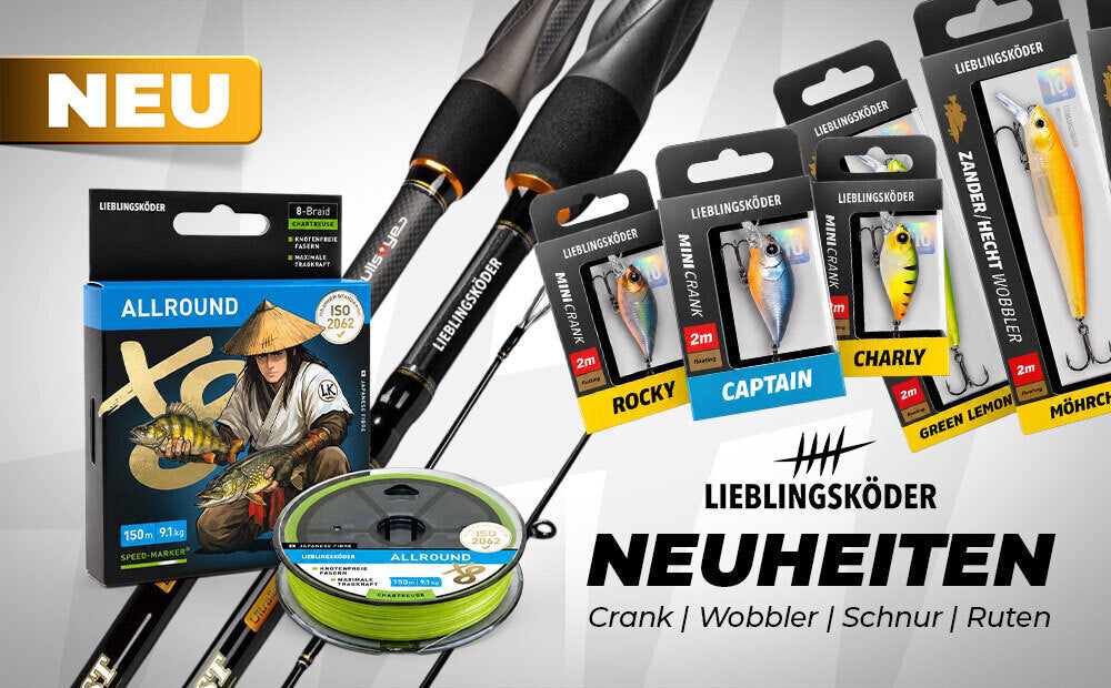 Neue Köder, Schnur, Ruten von Lieblingsköder, perfekt für Hecht, Barsch und Zander