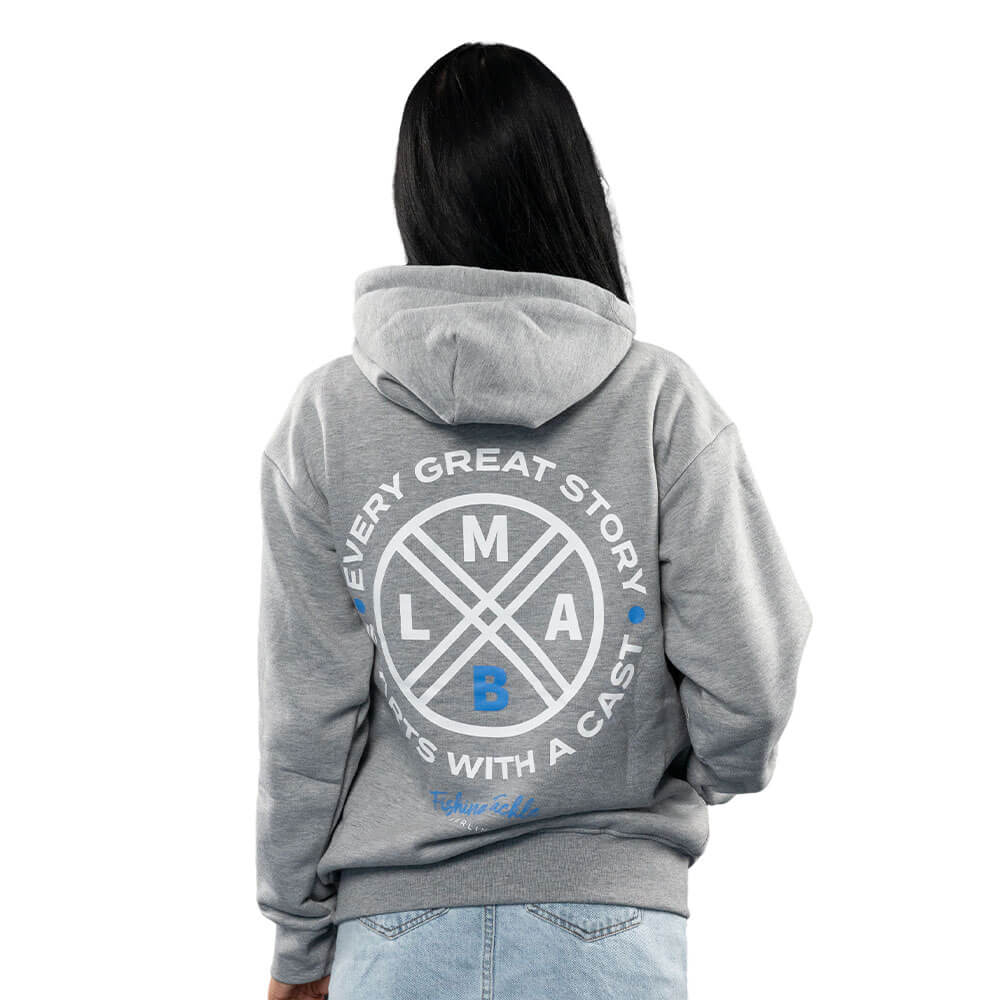 LMAB Great Story Hoodie Sport-Grau Rückseite Frau