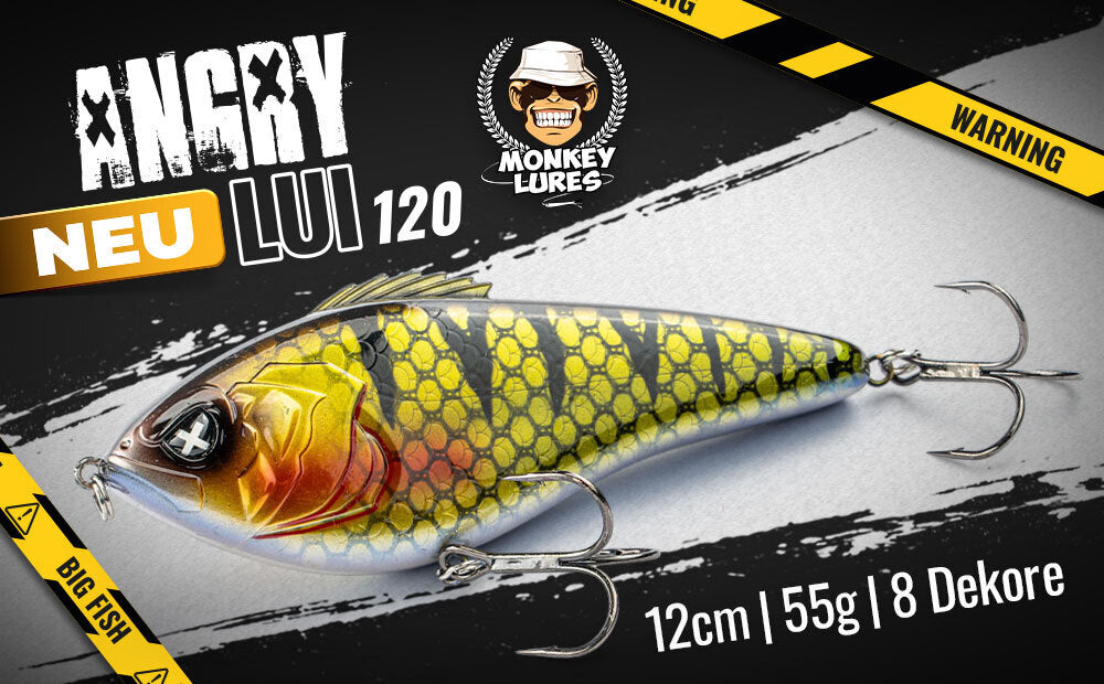 Mit dem Monkey Lures Angry Lui 120 präsentiert die Tackleschmiede mit dem Affen ihren ersten Jerkbait. Ab sofort bei uns im Shop erhältlich.