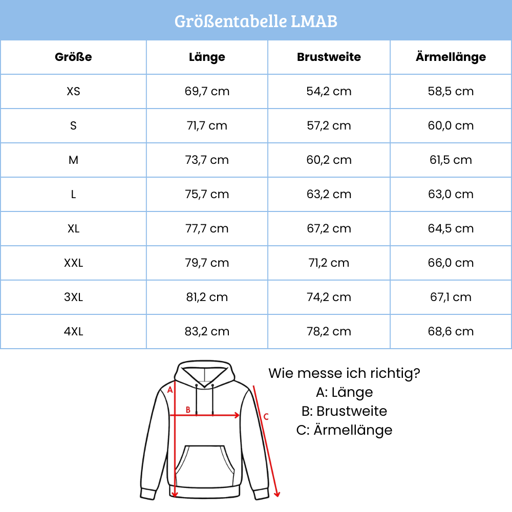 LMAB Hoodie Größentabelle