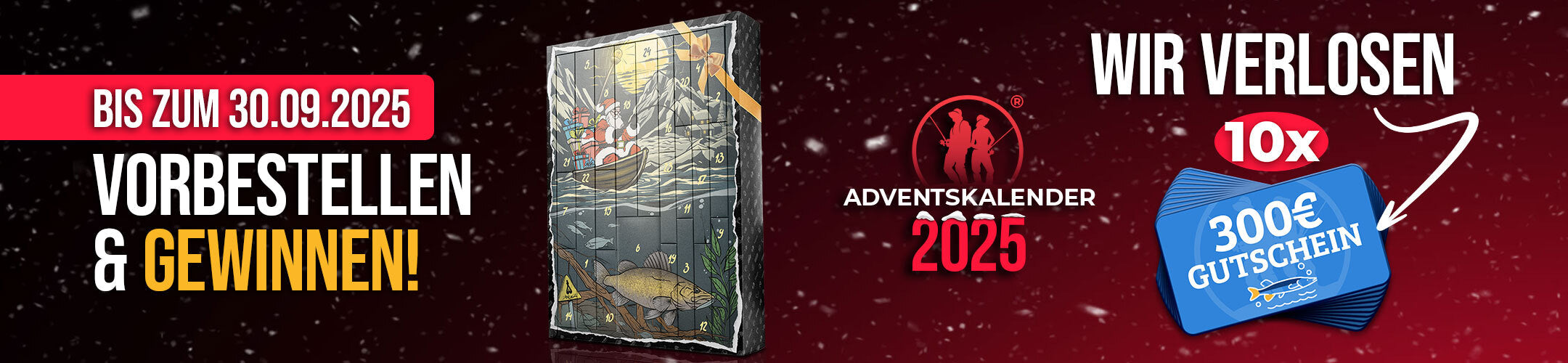 Perfekter Adventskalender für Raubfischangler mit Zusatzchance auf einen von insgesamt zehn 300€ Gutscheinen für alle Vorbesteller.