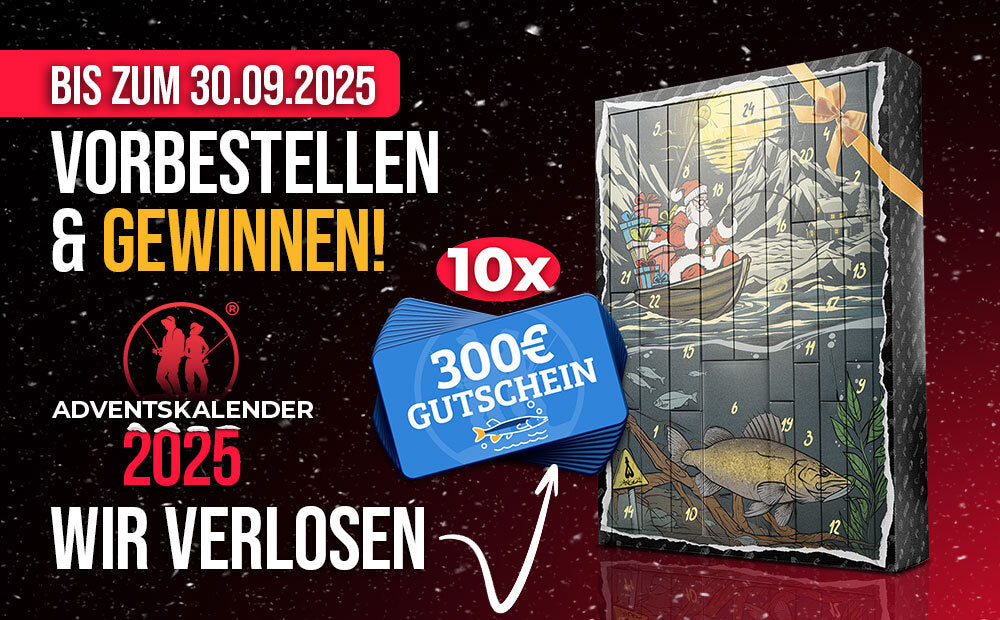 Perfekter Adventskalender für Raubfischangler mit Zusatzchance auf einen von insgesamt zehn 300€ Gutscheinen für alle Vorbesteller.