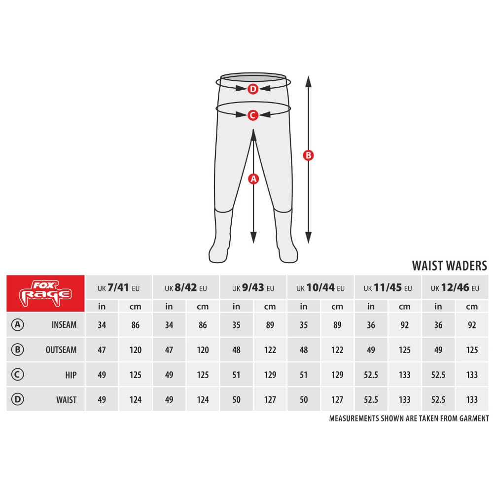 Fox Rage Lightweight Waist Wader Tabelle