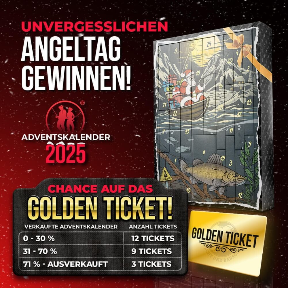 Hecht und Barsch Raubfisch Angel Adventskalender 2025 Golden Ticket